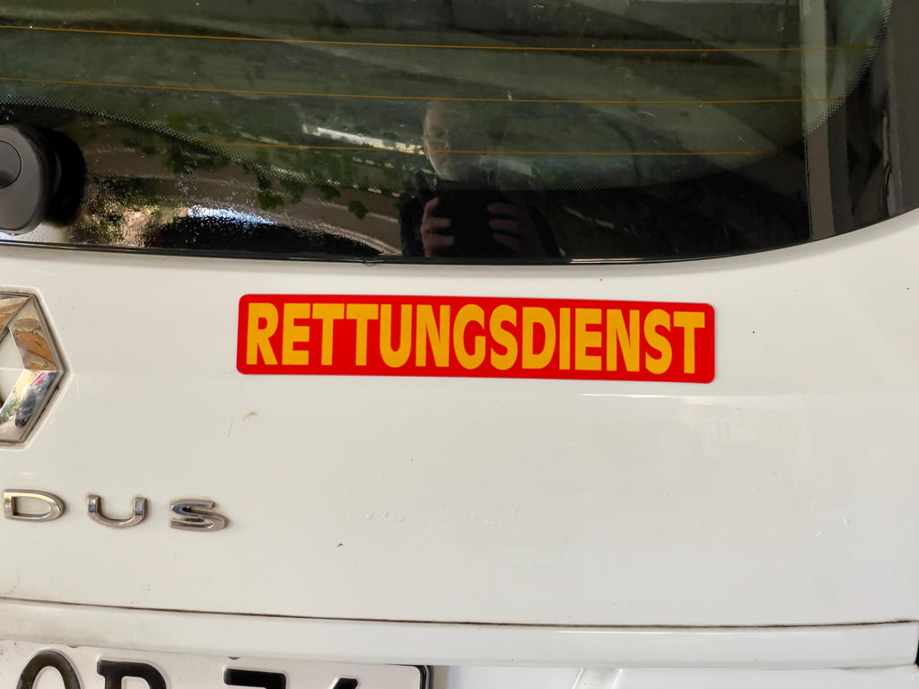 2 Magnetschilder RETTUNGSDIENST reflektierend gelb-rot 30 x 5 cm