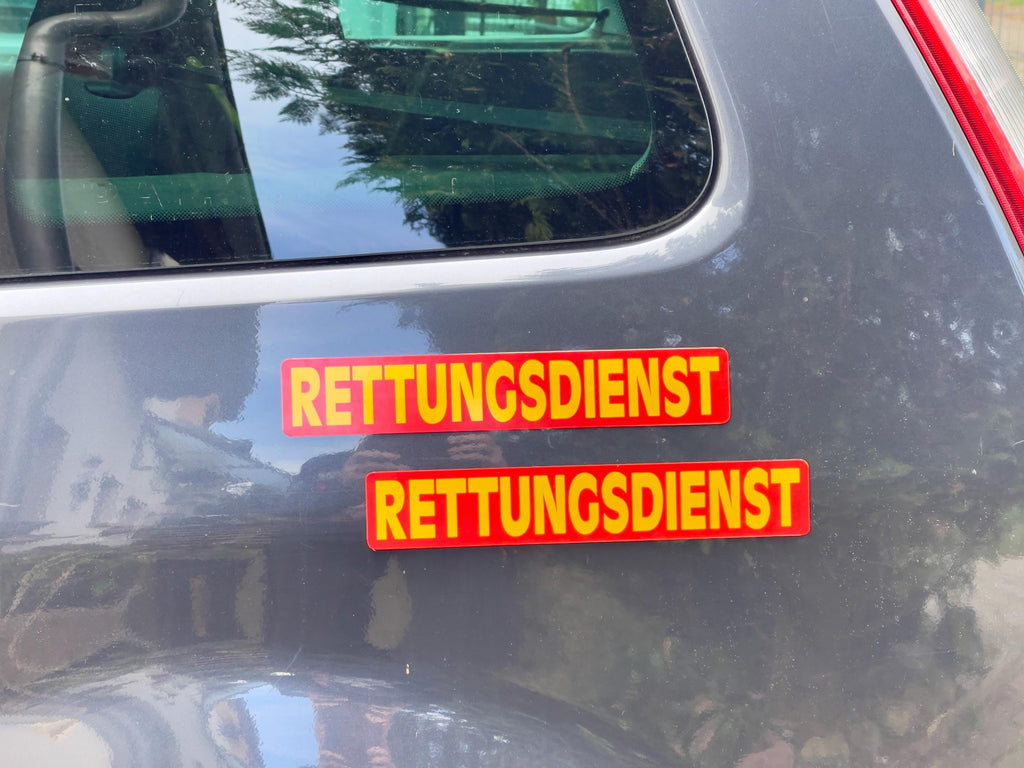 2 Magnetschilder RETTUNGSDIENST reflektierend gelb-rot 30 x 5 cm