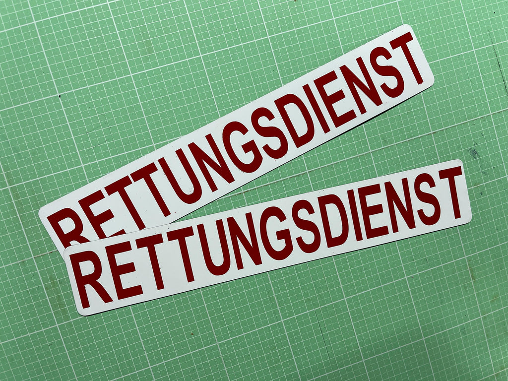 2 Magnetschilder RETTUNGSDIENST weiß-rot reflektierend 30 x 5 cm
