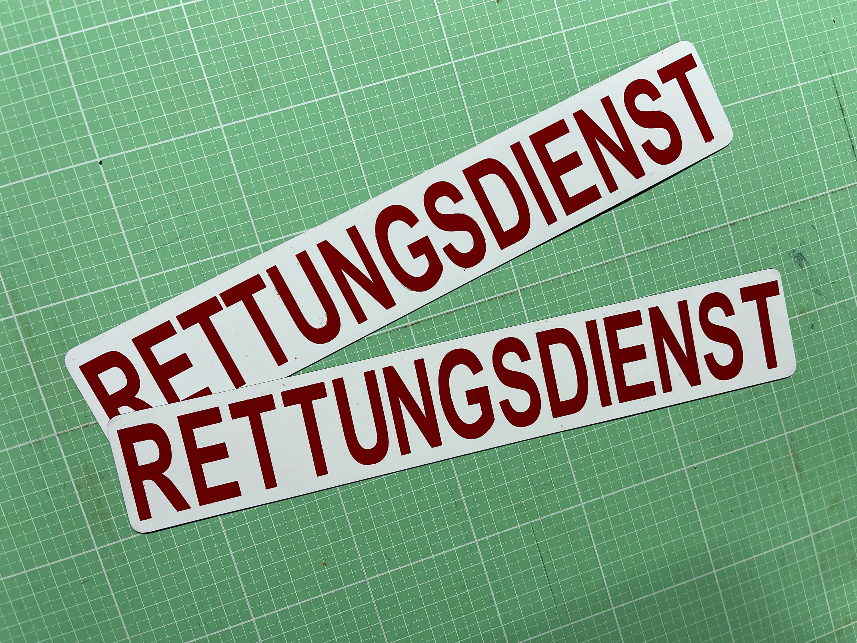 2 Magnetschilder RETTUNGSDIENST weiß-rot reflektierend 30 x 5 cm