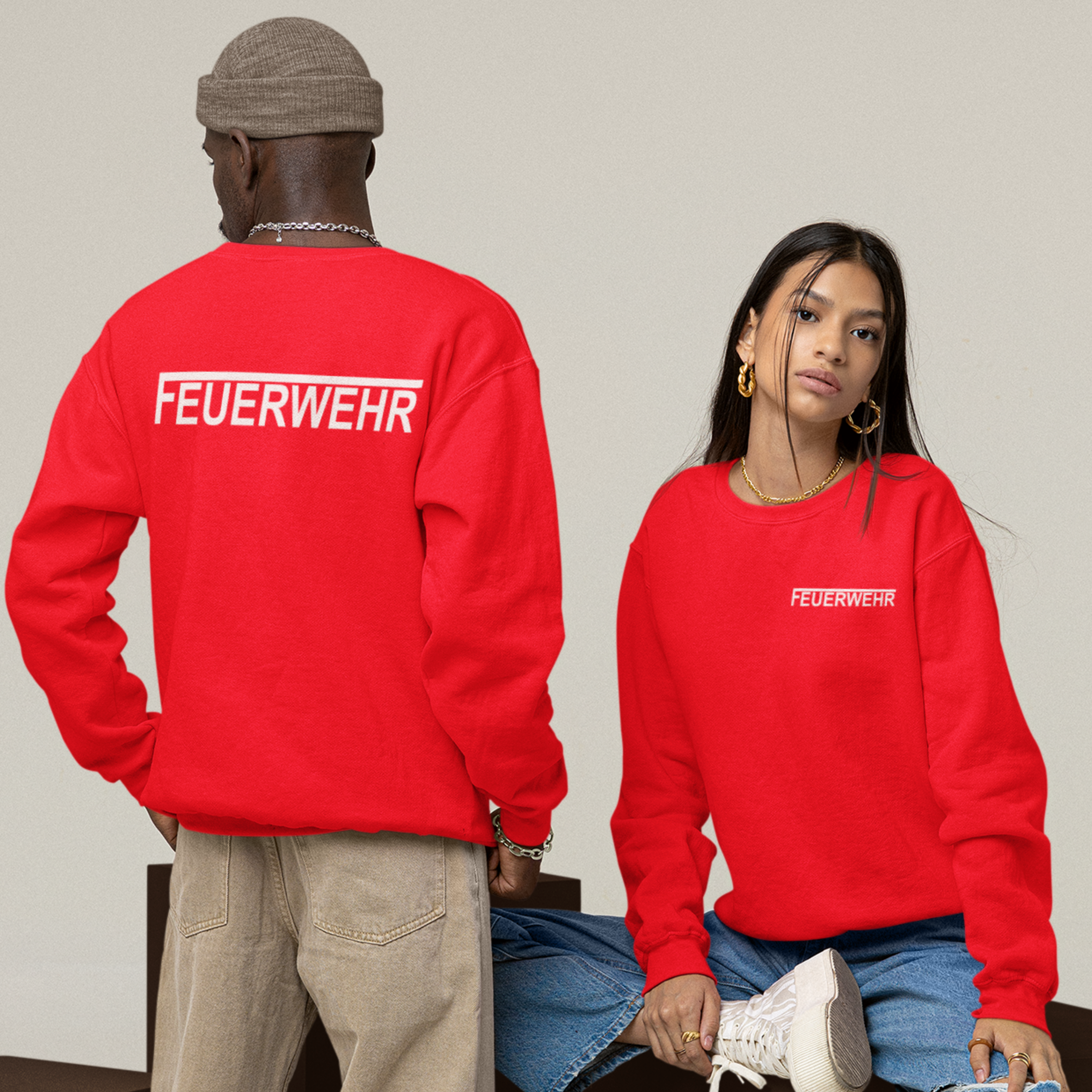 Sweatshirt FEUERWEHR mit reflektierendem Brust- und Rückendruck