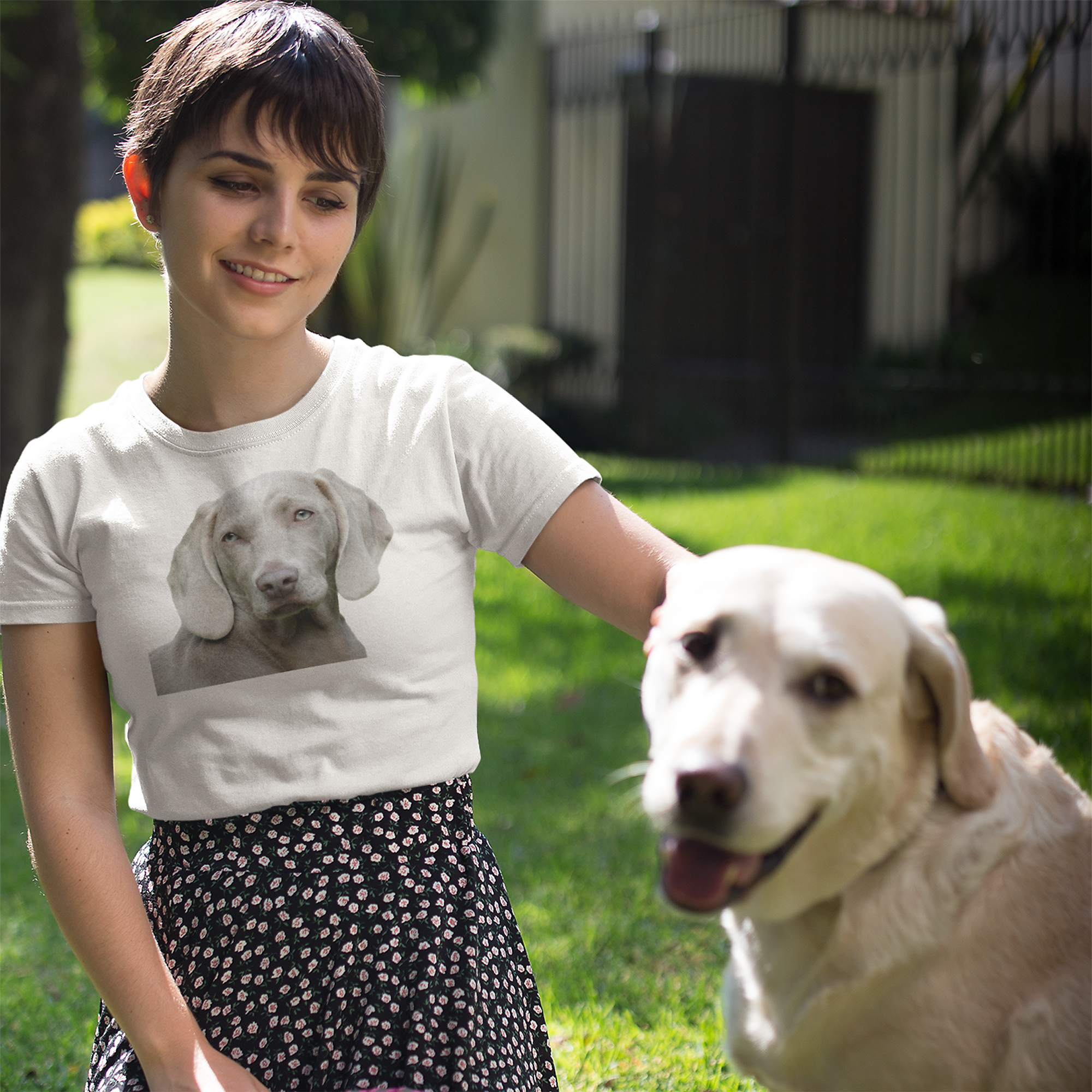 T-Shirt  mit Hundeportrait Hundekopf - personalisiert mit den Namen Ihrer liebsten Fellnase