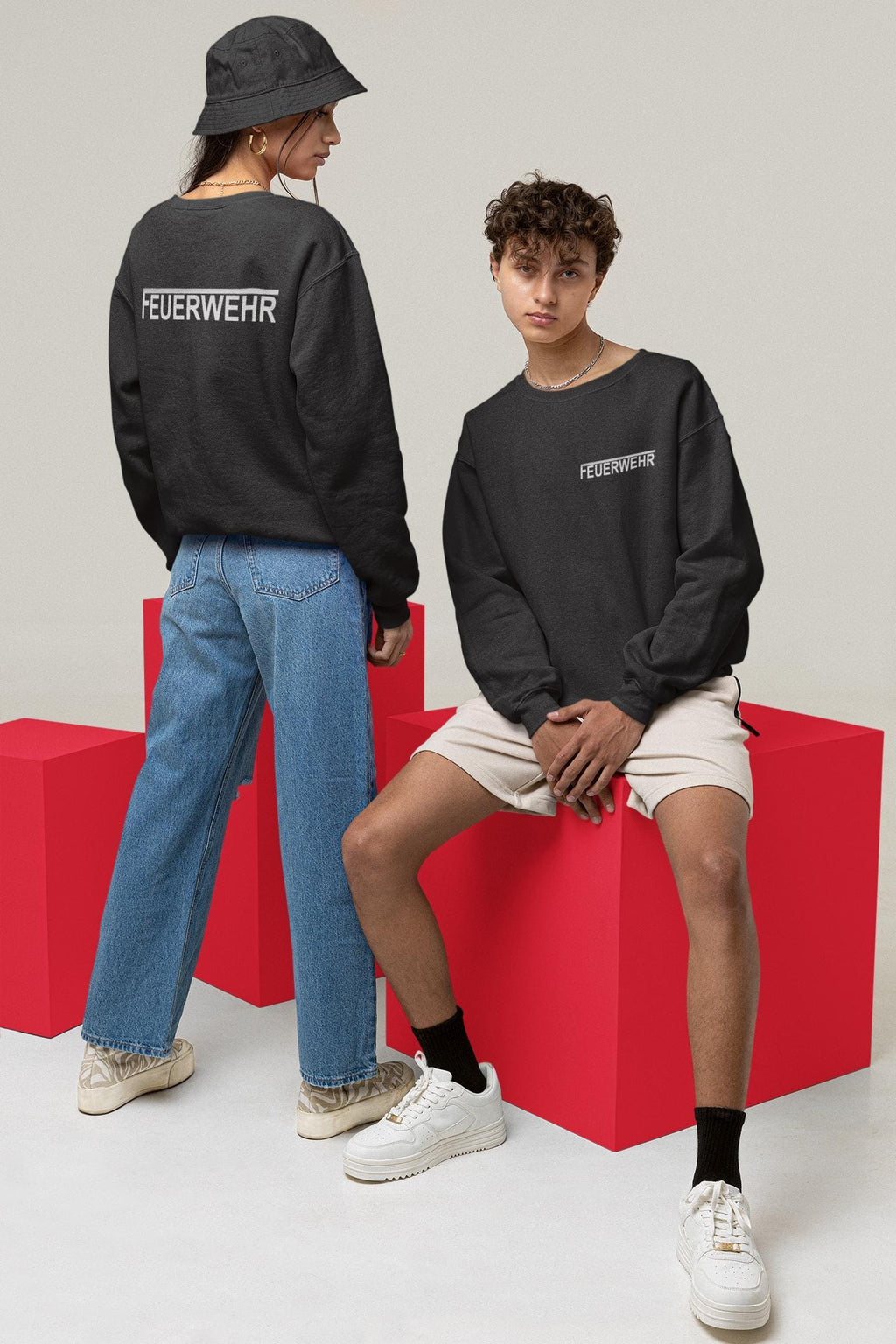 Sweatshirt FEUERWEHR mit reflektierendem Brust- und Rückendruck