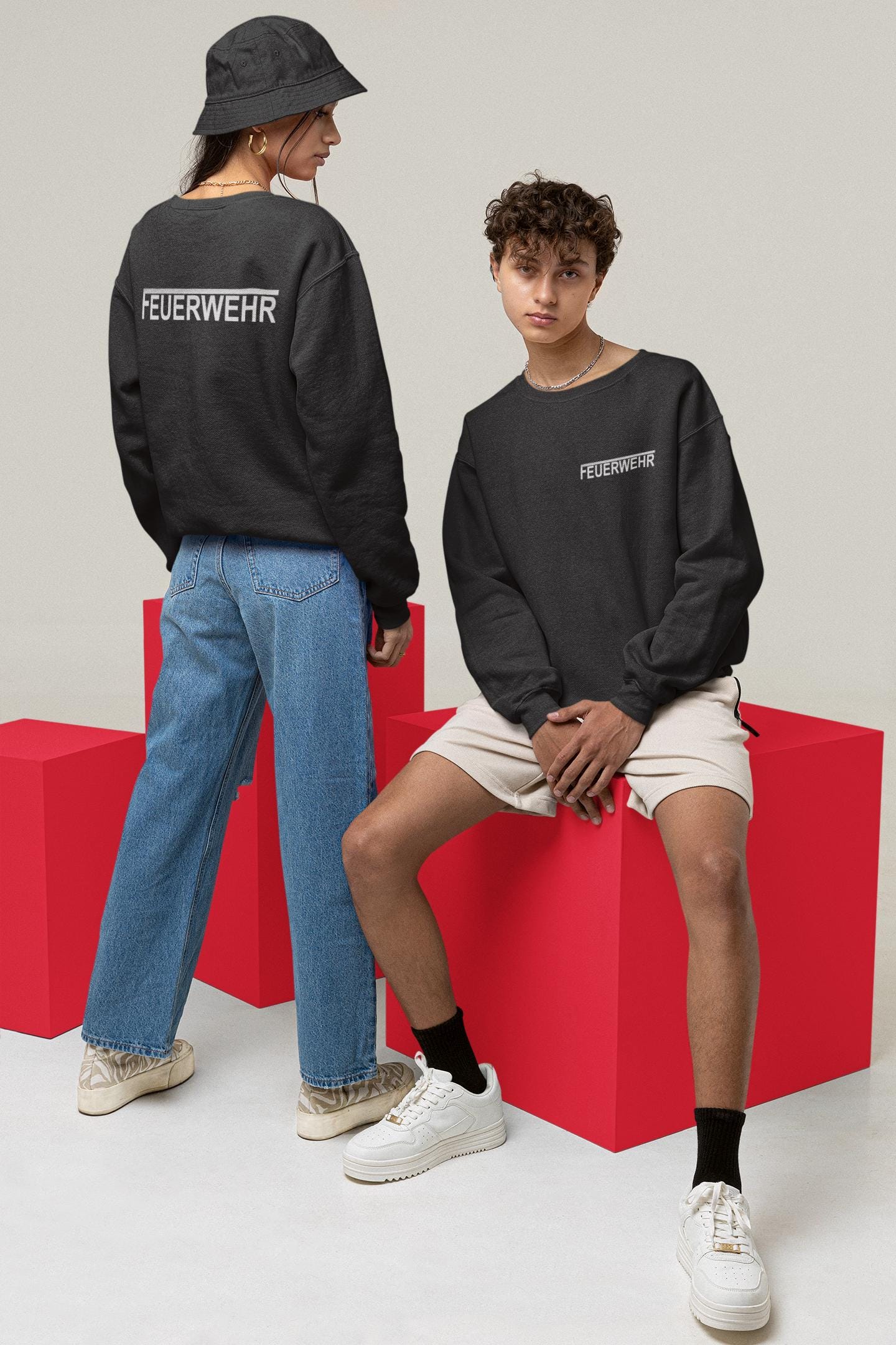 Sweatshirt FEUERWEHR mit reflektierendem Brust- und Rückendruck