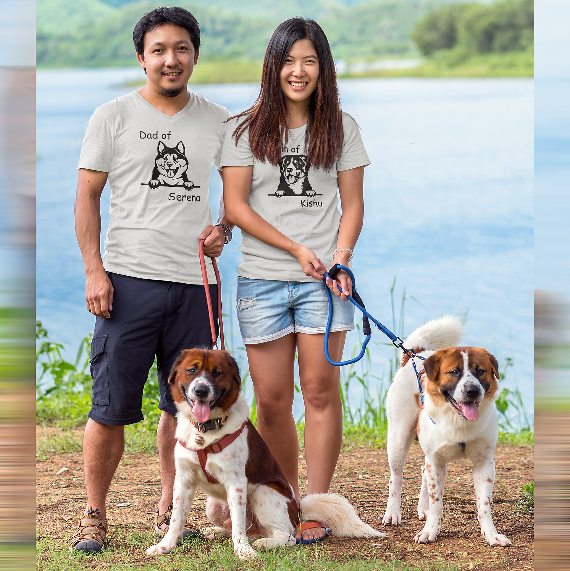 T-Shirt MOM of / DAD of "Name" Ihrer Fellnase  und Hunderasse - personalisiert